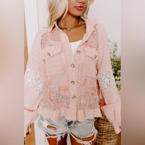 POL Blush Lace Jean Jacket